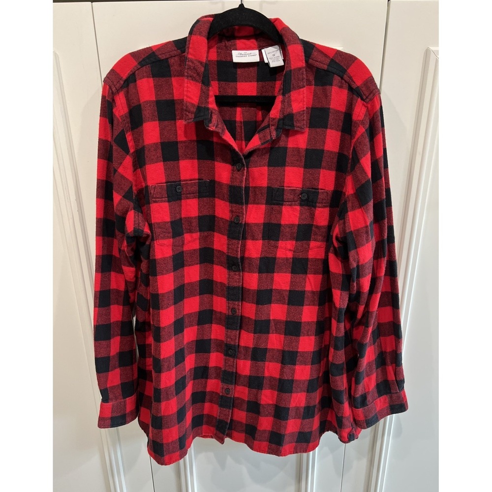 The Vermont Country Store Buffalo Check Flannel Shirt Size 1X Red Black Outdoor